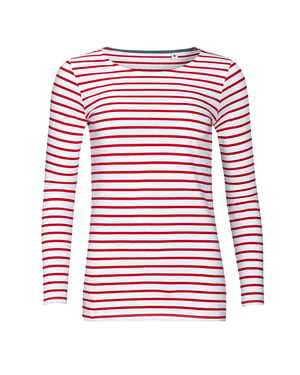 SOLS Dames/dames Marine Long Sleeve Stripe T-Shirt (Wit/rood)