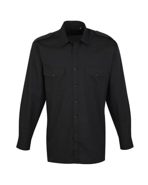 Premier Heren Lange Mouw Piloot Werk Shirt (Zwart)