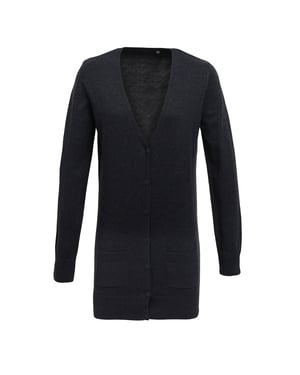 Premier Womens/Ladies Longline V Neck Knitted Cardigan (Charcoal)