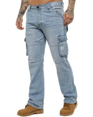Enzo | Mens Cargo Combat Jeans - Light Blue