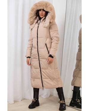 Jess Women’s Long Puffer Coat with Faux Fur Hood & Zip Pockets