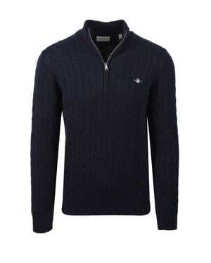 Gant Cotton Cable Half Zip Knitwear Evening Blue