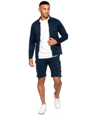 Enzo | Heren Cargo Trainingspak Met Korte Broek Set - Navy