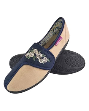 Dunlop - Dames Verstelbare Brede Pasvorm Geheugenfoam Bloemige Klittenbandslippers voor Oudere Vrouwen