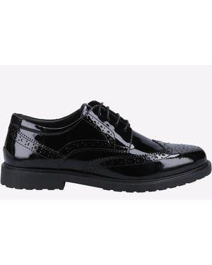Hush Puppies Verity Leren Damesschoenen Met Lakleren Zwarte Brogues.