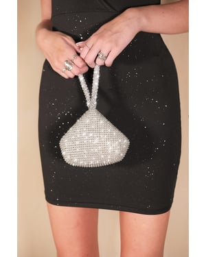 Where's That From Womens Diamante Mini Chainmail Pouch Bag In Silver