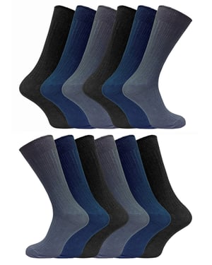 12 Pair Multipack Mens 100% Cotton Socks | Sock Snob | Ribbed Dress Socks - BNG
