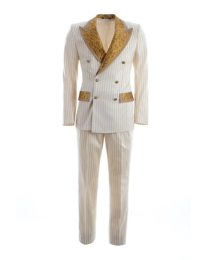 Dolce & Gabbana Men Gold Lapel & Pockets Striped Suit