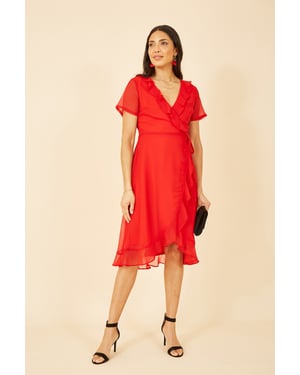 Red Frill Wrap Dress