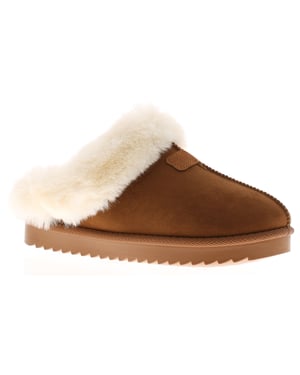 Strollers Womens Mule Slippers Faux Fur Lined Woody tan