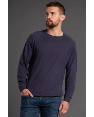 Blue Crew Neck Textured Jumper