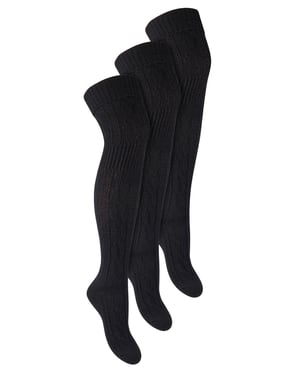 3 Pairs Womens Over The Knee Wool Socks | Steven | Ladies Extra Long Wool Socks - Black