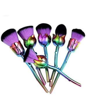 Aquarius 6pc Beauty and the Beast-Inspired Rose Makeup Brushes with Glossy Handles Purple