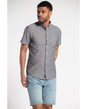 Grey Cotton Chambray Short-Sleeve Shirt