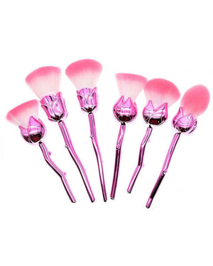 Aquarius 6pc Beauty and the Beast-Inspired Rose Makeup Brushes with Glossy Handles Pink