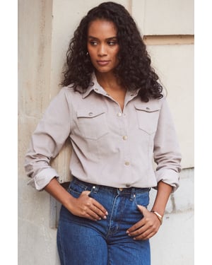 Taupe Corduroy Relaxed Fit Longline Shirt