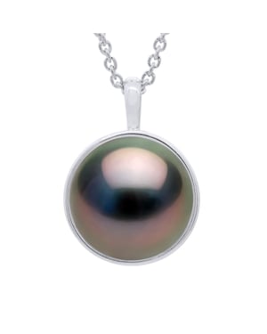 Halsband Beaded Pendant Gult Guld Omgiven av Diamanter - Äkta Odlad Tahitipärla Rund 10-11 mm