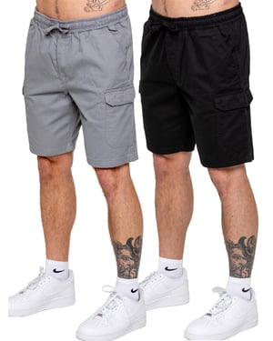 Kruze | 2 Pack Heren Cargo Korte Broek - BLK/LTGREY