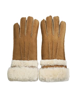 Womens Genuine Tan Sheepskin Suede Gloves with Roll Up/Down Cuff