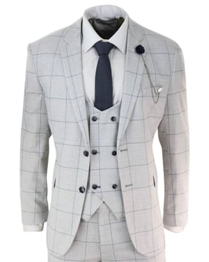Heren 3-delig lichtgrijs geruit tweed vintage retro klassiek pak