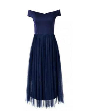 Navy Bardot Midi Dress