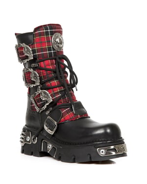 New Rock Tartan Leather Gothic Boots-391T-S1