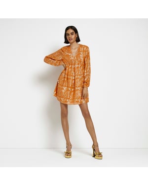 River Island Womens Smock Mini Dress Orange Shimmer