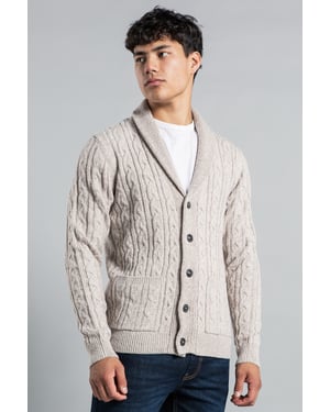 Natural Shawl Neck Cable Knit Cardigan