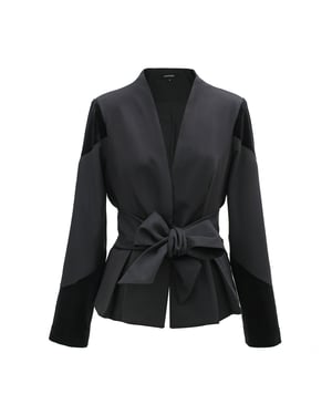Blazer i bi-material och knutet bälte