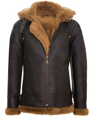 Heren schapenvachtleer B3 Flying Jacket-Columbus met capuchon