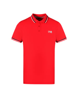 Cavalli Class Twinned Tipped Collar White Logo Red Polo Shirt