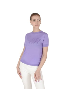 Crown Of Edinburgh Cashmere Short Sleeve Art 003 Lilac Letter M