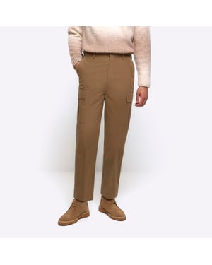 River Island Mens Smart Trousers Beige Tapered Fit Cargo