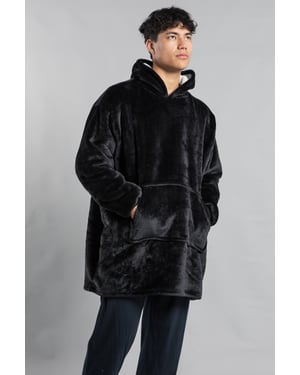 Black Hooded Blanket With Kangaroo Pocket