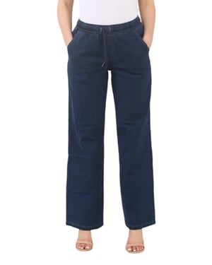 MYT Womens Elasticated High Waist Wide Leg Jeans in Blue
