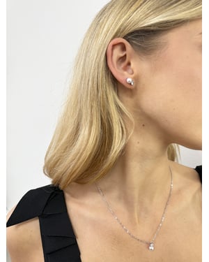 Pearl Diamante Necklace and Earrings Set in Silver