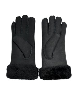Womens Genuine Black Sheepskin Suede Gloves with Fur Cuff