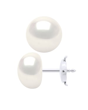 Oorbellen - Wit Goud - Echte Gekweekte Zoetwaterparels Knop 9-10 mm