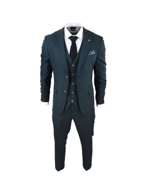 Mens Olive Green 3 Piece Check Tailored Fit Suit
