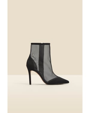 Black Suede Stiletto With Mesh Panel Ankle Boot