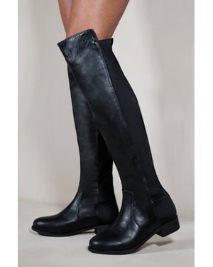 Where's That From Womens Diem Over The Knee Pull On Boots With Low Heel - Black