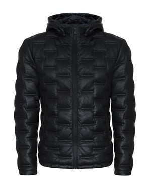 Men's Hooded Puffer Quilted Bomber Leather Jacket - Belem