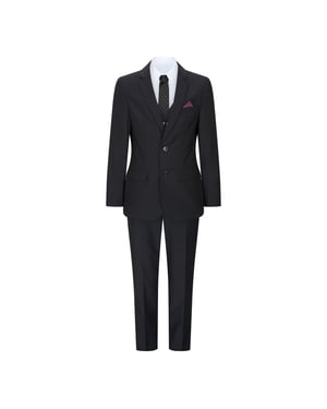 Boys 3 Piece Plain Black Classic Retro Suit