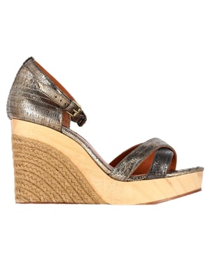 Lanvin Slangengepatenteerde Espadrille Slingback Wedge Sandalen in Zilveren Leer