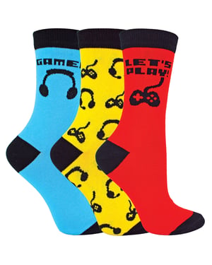 3 Pack Kids Gaming Socks | Sock Snob | Fun Design Novelty Funny Video Gaming Socks for Boys & Girls - Red / Blue / Yellow
