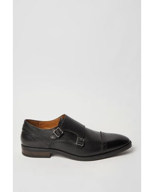 Black Formal Leather Monk strap Brogue Shoe