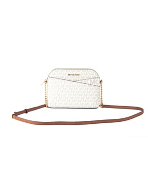 Michael Kors Dames Jet Set Travel Medium Leer X Cross Dome Schoudertas (Vanilla Signature/Goud)