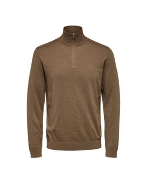 Selected Berg half zip cardigan teak