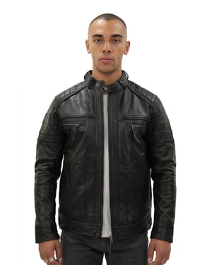 Heren vintage zwart leren bikerjack-Napels
