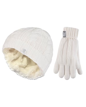 Heat Holders - Ladies Hat & Gloves Set for Winter - Cream